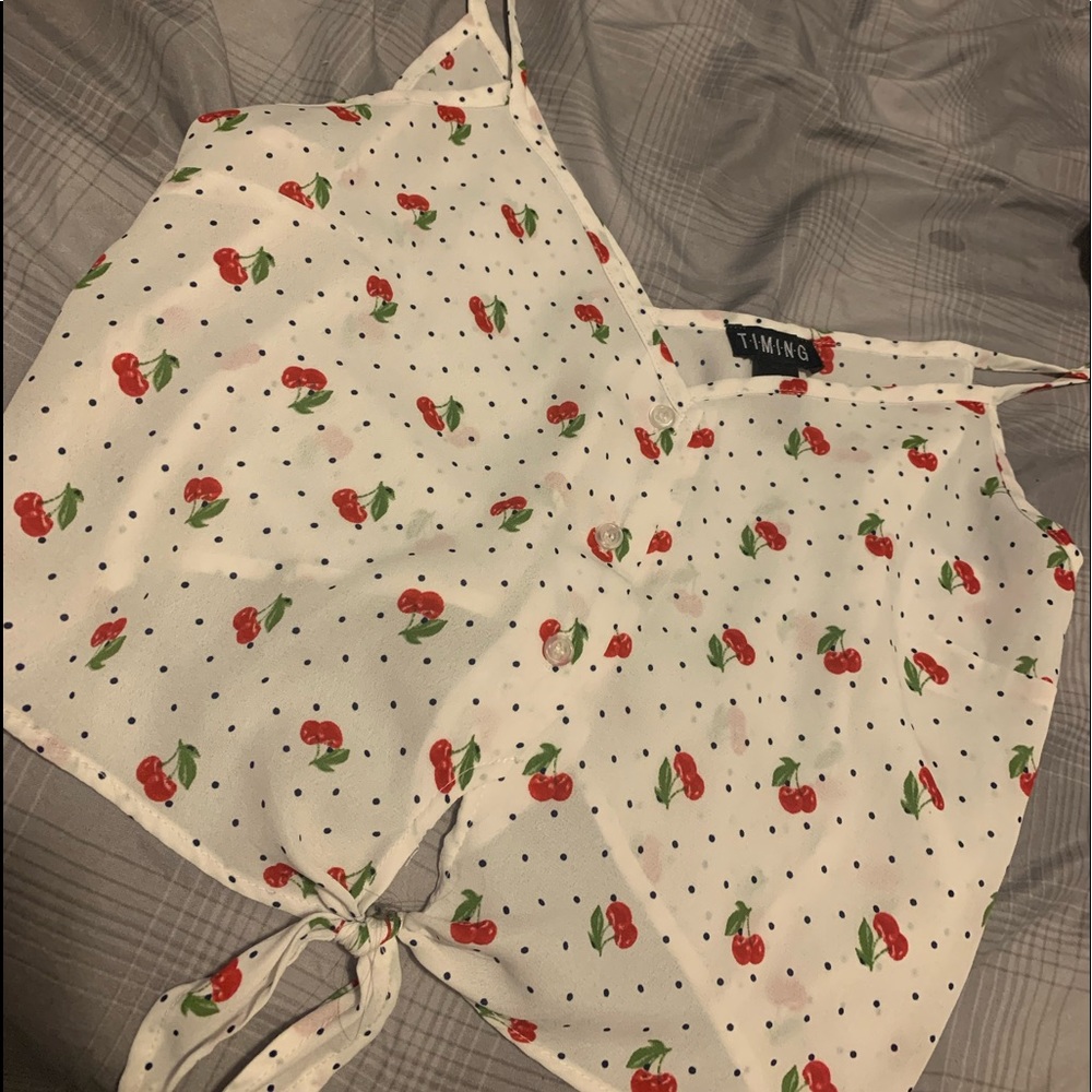 Cherry Cropped Top Tie in Front